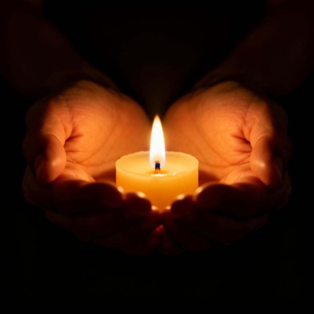 Hands cupping a lit candle — symbol of guidance and fellowship